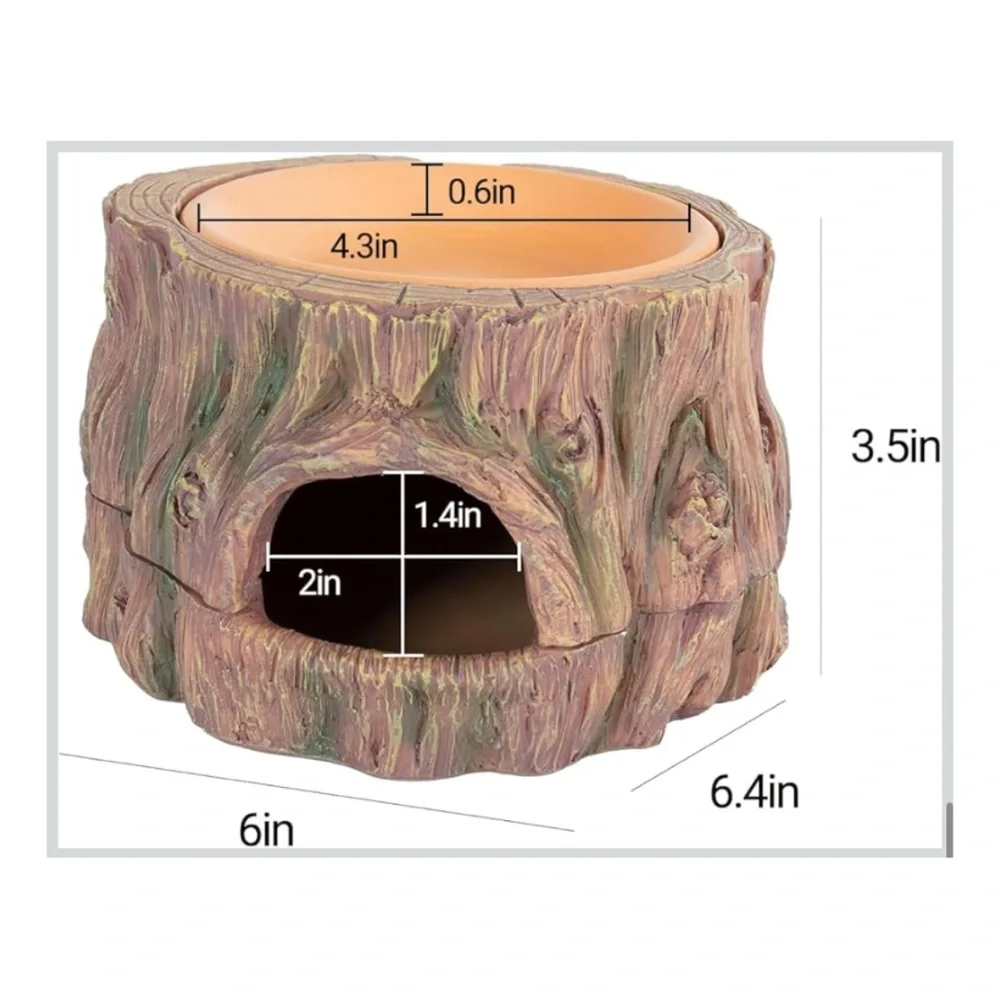 3-in-1 Reptile Hide Cave w/Detachable Base & Humidity Dish - 6.4 x 6 x 3.5” NIB